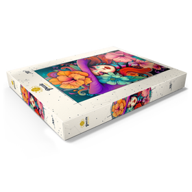 Darstellung des Puzzle Motivs Blumenmuse mit violettem Hut und feurigem Haar - Puzzleteile: 200