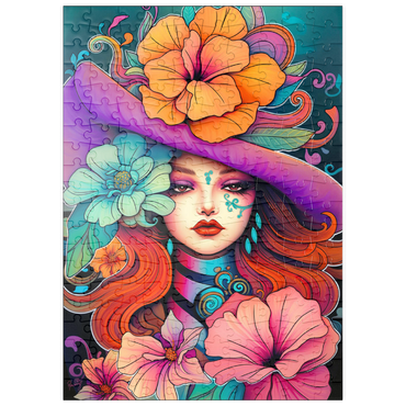 Darstellung des Puzzle Motivs puzzleplate Floral Muse with Violet Hat and Fiery Hair 200 Puzzle