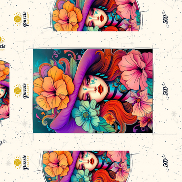 Darstellung des Puzzle Motivs Floral Muse with Violet Hat and Fiery Hair 500 Puzzle Schachtel 3D Modell