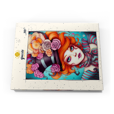 Darstellung des Puzzle Motivs Whimsical Woman with Striped Top Hat and Floral Accents 200 Puzzle Schachtel Ansicht3