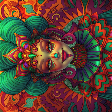 Darstellung des Puzzle Motivs Vibrant Fantasy Woman in Ornate Cultural Attire 1000 Puzzle 3D Modell