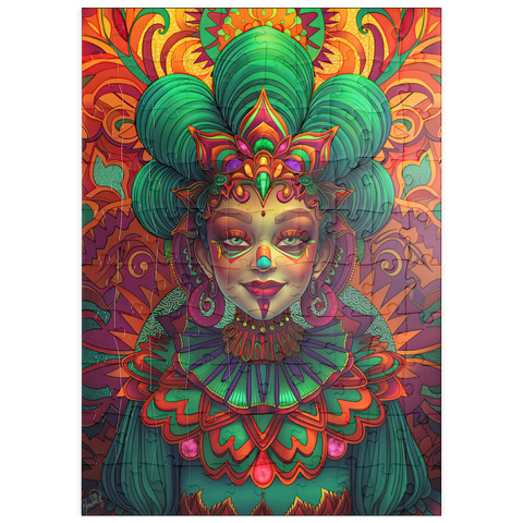 Darstellung des Puzzle Motivs Lebhafte Fantasiefigur in kunstvoller traditioneller Tracht puzzleplate Vibrant Fantasy Woman in Ornate Cultural Attire 100 Puzzle