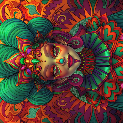 Darstellung des Puzzle Motivs Lebhafte Fantasiefigur in kunstvoller traditioneller Tracht Vibrant Fantasy Woman in Ornate Cultural Attire 100 Puzzle 3D Modell