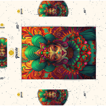 Darstellung des Puzzle Motivs Vibrant Fantasy Woman in Ornate Cultural Attire 100 Puzzle Schachtel 3D Modell