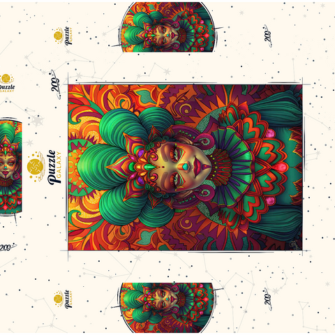 Darstellung des Puzzle Motivs Lebhafte Fantasiefigur in kunstvoller traditioneller Tracht Vibrant Fantasy Woman in Ornate Cultural Attire 200 Puzzle Schachtel 3D Modell