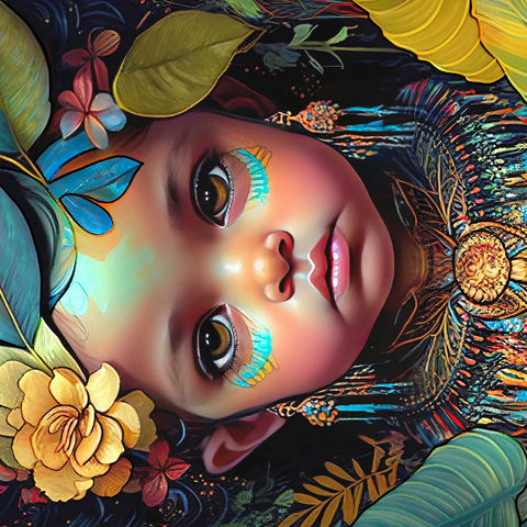 Darstellung des Puzzle Motivs Ätherisches Kinderporträt mit floralen und tribalen Akzenten Ethereal Child Portrait with Floral and Tribal Accents 1000 Puzzle 3D Modell