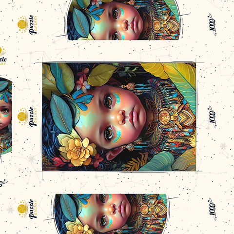 Darstellung des Puzzle Motivs Ätherisches Kinderporträt mit floralen und tribalen Akzenten Ethereal Child Portrait with Floral and Tribal Accents 1000 Puzzle Schachtel 3D Modell