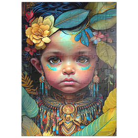 Darstellung des Puzzle Motivs Ätherisches Kinderporträt mit floralen und tribalen Akzenten - Puzzleteile: 100