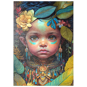 Darstellung des Puzzle Motivs Ätherisches Kinderporträt mit floralen und tribalen Akzenten - Puzzleteile: 200