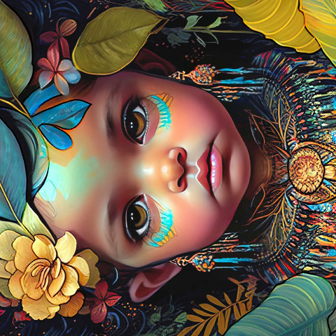 Darstellung des Puzzle Motivs Ätherisches Kinderporträt mit floralen und tribalen Akzenten Ethereal Child Portrait with Floral and Tribal Accents 200 Puzzle 3D Modell