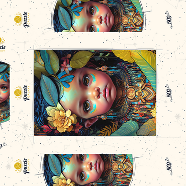 Darstellung des Puzzle Motivs Ethereal Child Portrait with Floral and Tribal Accents 500 Puzzle Schachtel 3D Modell