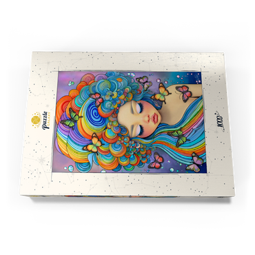 Darstellung des Puzzle Motivs Dreamy Girl with Rainbow Hair and Butterflies 1000 Puzzle Schachtel Ansicht3