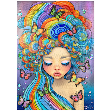 Darstellung des Puzzle Motivs puzzleplate Dreamy Girl with Rainbow Hair and Butterflies 1000 Puzzle