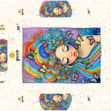 Darstellung des Puzzle Motivs Dreamy Girl with Rainbow Hair and Butterflies 100 Puzzle Schachtel 3D Modell