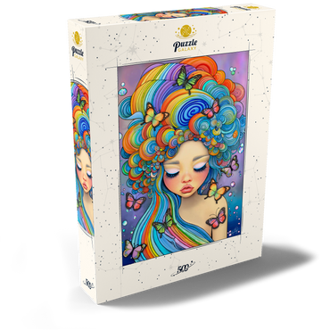 Darstellung des Puzzle Motivs Dreamy Girl with Rainbow Hair and Butterflies 500 Puzzle Schachtel Ansicht2