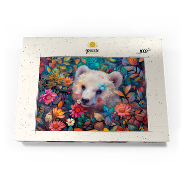Darstellung des Puzzle Motivs Adorable White Bear Cub Surrounded by Vibrant Flowers 1000 Puzzle Schachtel Ansicht3