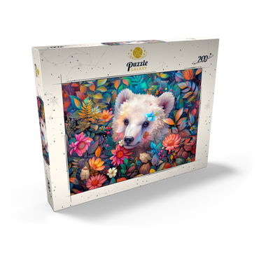 Darstellung des Puzzle Motivs Adorable White Bear Cub Surrounded by Vibrant Flowers 200 Puzzle Schachtel Ansicht2