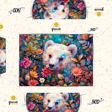 Darstellung des Puzzle Motivs Adorable White Bear Cub Surrounded by Vibrant Flowers 500 Puzzle Schachtel 3D Modell