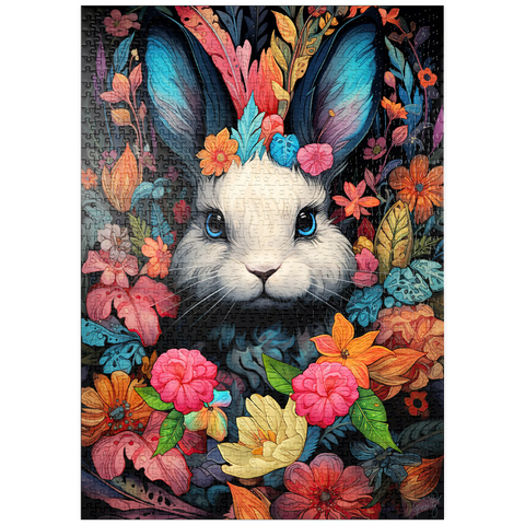 Darstellung des Puzzle Motivs Verspielter Hase im Blumenwunderland puzzleplate Whimsical Bunny in a Floral Wonderland 1000 Puzzle