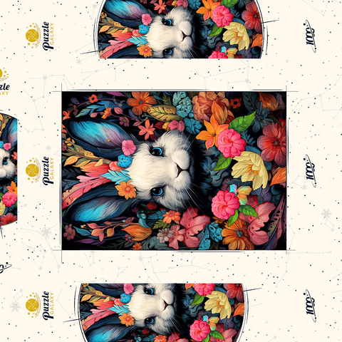 Darstellung des Puzzle Motivs Verspielter Hase im Blumenwunderland Whimsical Bunny in a Floral Wonderland 1000 Puzzle Schachtel 3D Modell