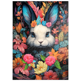 Darstellung des Puzzle Motivs Verspielter Hase im Blumenwunderland - Puzzleteile: 100