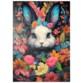 Darstellung des Puzzle-Motivs Verspielter Hase im Blumenwunderland – Puzzleteile: 200