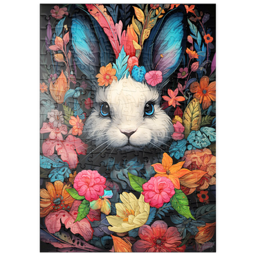 Darstellung des Puzzle Motivs puzzleplate Whimsical Bunny in a Floral Wonderland 200 Puzzle