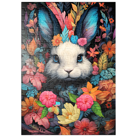 Darstellung des Puzzle Motivs Verspielter Hase im Blumenwunderland puzzleplate Whimsical Bunny in a Floral Wonderland 200 Puzzle