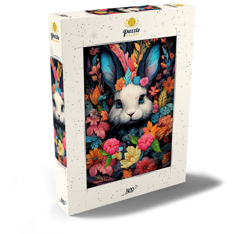 Darstellung des Puzzle Motivs Verspielter Hase im Blumenwunderland Whimsical Bunny in a Floral Wonderland 500 Puzzle Schachtel Ansicht2