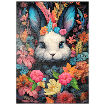 Darstellung des Puzzle Motivs puzzleplate Whimsical Bunny in a Floral Wonderland 500 Puzzle
