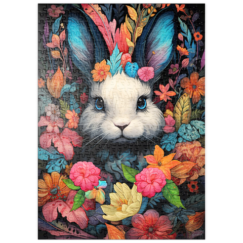 Darstellung des Puzzle Motivs Verspielter Hase im Blumenwunderland puzzleplate Whimsical Bunny in a Floral Wonderland 500 Puzzle