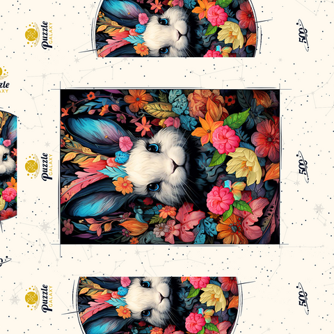 Darstellung des Puzzle Motivs Verspielter Hase im Blumenwunderland Whimsical Bunny in a Floral Wonderland 500 Puzzle Schachtel 3D Modell