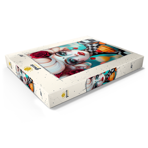 Darstellung des Puzzle Motivs Skurrile Frau mit Cupcake und surrealem Make-up Whimsical Woman with Cupcake and Surreal Makeup 100 Puzzle Schachtel Ansicht1