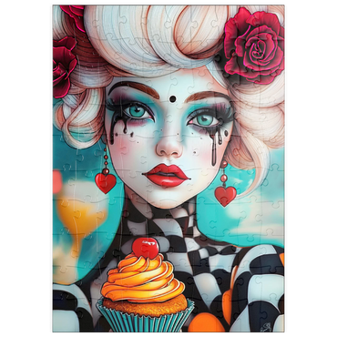 Darstellung des Puzzle Motivs puzzleplate Whimsical Woman with Cupcake and Surreal Makeup 100 Puzzle