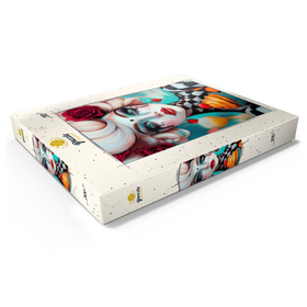 Darstellung des Puzzle Motivs Skurrile Frau mit Cupcake und surrealem Make-up - Puzzleteile: 200