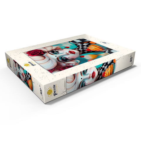 Darstellung des Puzzle Motivs Skurrile Frau mit Cupcake und surrealem Make-up Whimsical Woman with Cupcake and Surreal Makeup 500 Puzzle Schachtel Ansicht1