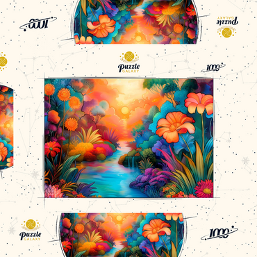 Darstellung des Puzzle Motivs Fantasy River Valley with Vibrant Sunset 1000 Puzzle Schachtel 3D Modell