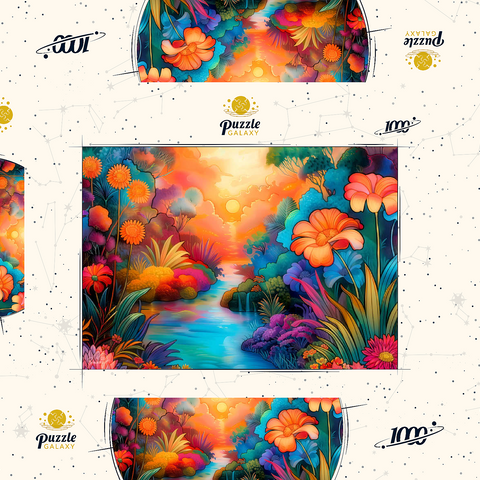 Darstellung des Puzzle Motivs Fantasy River Valley mit lebhaftem Sonnenuntergang Fantasy River Valley with Vibrant Sunset 1000 Puzzle Schachtel 3D Modell