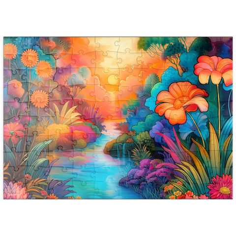 Darstellung des Puzzle Motivs Fantasy River Valley mit lebhaftem Sonnenuntergang puzzleplate Fantasy River Valley with Vibrant Sunset 100 Puzzle