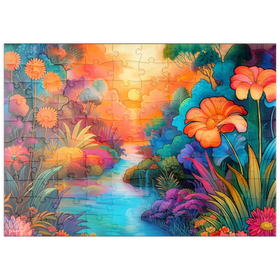 Darstellung des Puzzle Motivs Fantasy River Valley mit lebhaftem Sonnenuntergang - Puzzleteile: 100