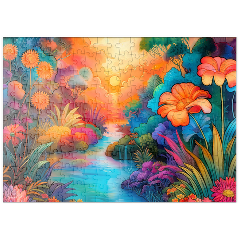 Darstellung des Puzzle Motivs Fantasy River Valley mit lebhaftem Sonnenuntergang puzzleplate Fantasy River Valley with Vibrant Sunset 200 Puzzle