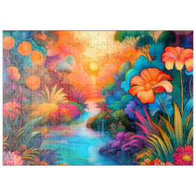 Darstellung des Puzzle Motivs Fantasy River Valley mit lebhaftem Sonnenuntergang - Puzzleteile: 200