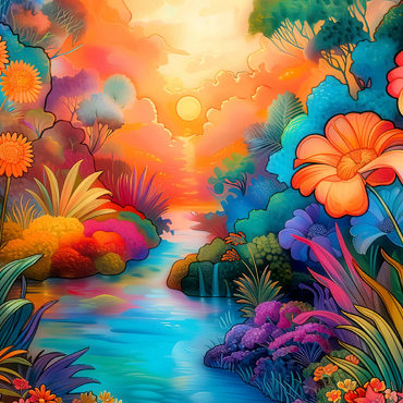 Darstellung des Puzzle Motivs Fantasy River Valley with Vibrant Sunset 200 Puzzle 3D Modell