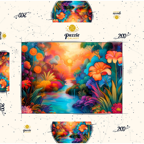 Darstellung des Puzzle Motivs Fantasy River Valley mit lebhaftem Sonnenuntergang Fantasy River Valley with Vibrant Sunset 200 Puzzle Schachtel 3D Modell