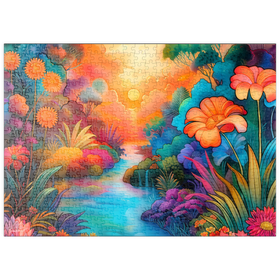 Darstellung des Puzzle-Motivs Fantasy River Valley mit lebhaftem Sonnenuntergang – Puzzleteile: 500