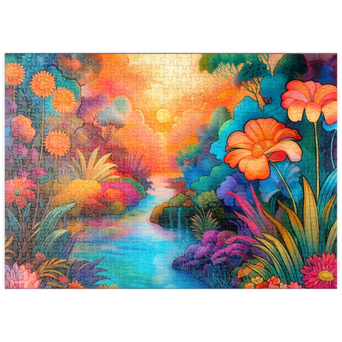 Darstellung des Puzzle Motivs Fantasy River Valley mit lebhaftem Sonnenuntergang puzzleplate Fantasy River Valley with Vibrant Sunset 500 Puzzle