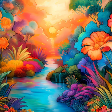 Darstellung des Puzzle Motivs Fantasy River Valley with Vibrant Sunset 500 Puzzle 3D Modell