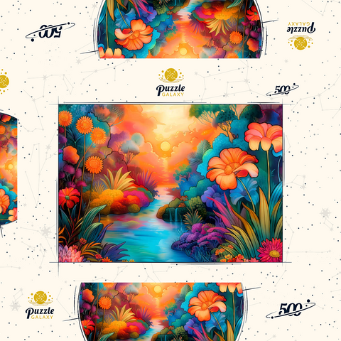 Darstellung des Puzzle Motivs Fantasy River Valley mit lebhaftem Sonnenuntergang Fantasy River Valley with Vibrant Sunset 500 Puzzle Schachtel 3D Modell