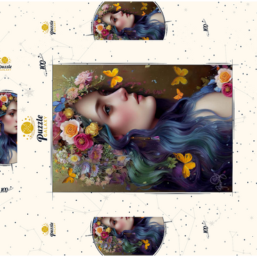 Darstellung des Puzzle Motivs Ethereal Woman with Floral Crown and Butterflies 100 Puzzle Schachtel 3D Modell