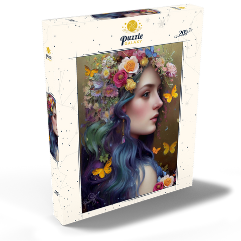 Darstellung des Puzzle Motivs Ätherische Frau mit Blumenkranz und Schmetterlingen Ethereal Woman with Floral Crown and Butterflies 200 Puzzle Schachtel Ansicht2